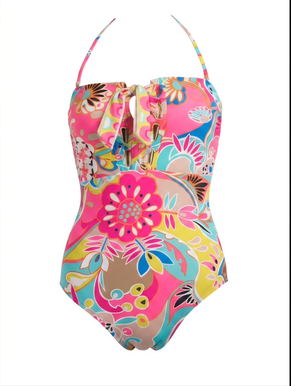NWT TRINA TURK VENUS Lace Up One Piece Bandeau Swimsuit Bathing Suit Size 14